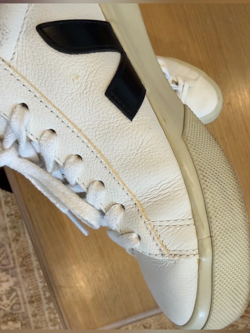 Veja Campo White Leather Sneaker with Black V Accent - Picture 4 of 13